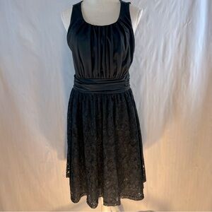 Belle Pogue Black Lace Dress Jersey Pleated Bodice Lace Skirt Sleeveless M 👍